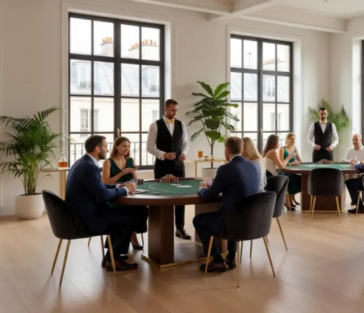 Tables de poker dans un loft lumineux pour un événement Zirqalen