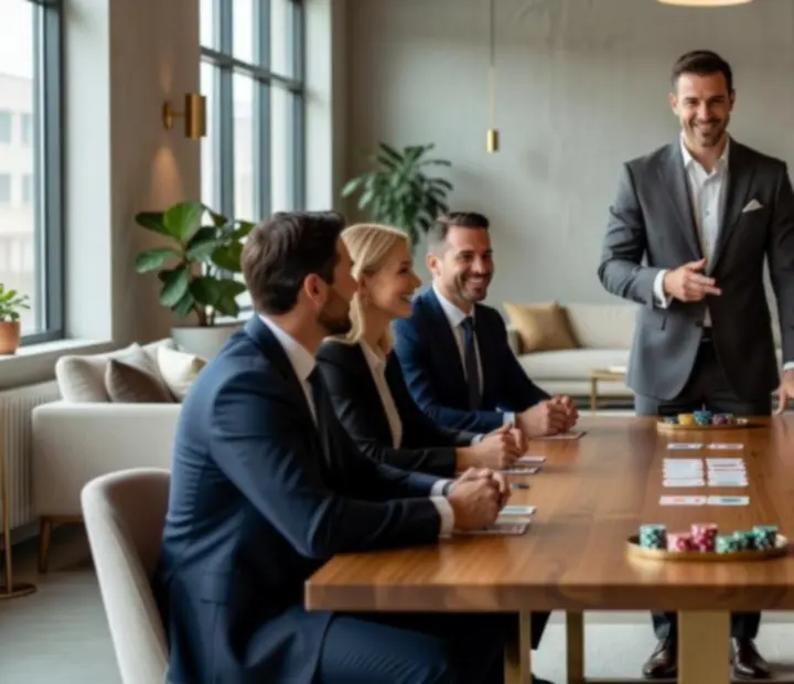 Table de poker animée lors d'une soirée d'entreprise dans un loft moderne
