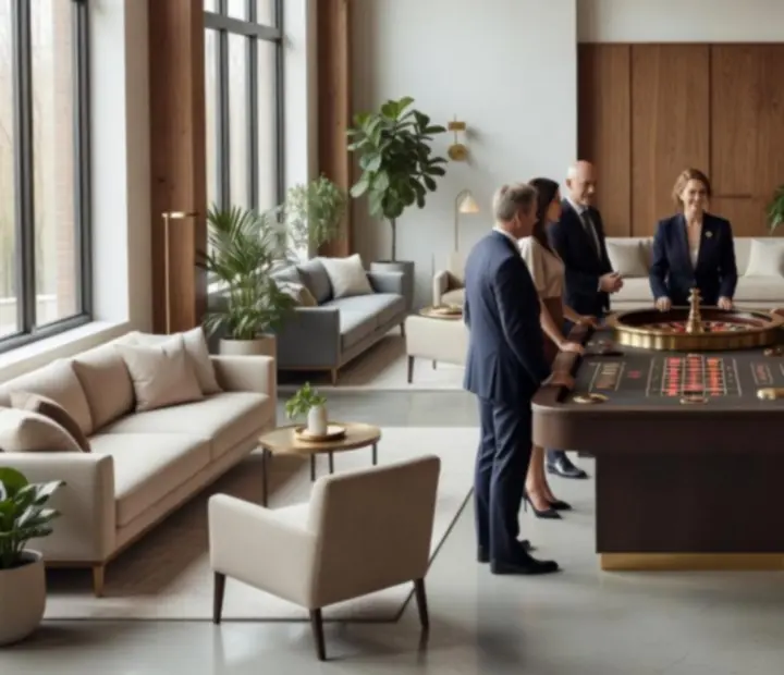 Table de roulette dans un loft lumineux avec invités élégants