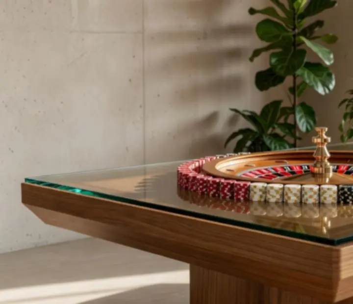 Table de roulette moderne avec jetons premium et décoration végétale