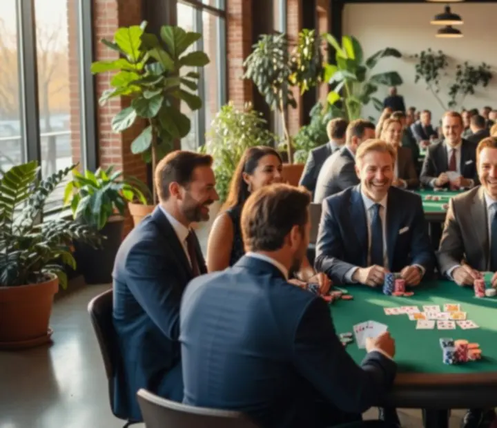 Invités participant à une soirée poker dans un loft lumineux